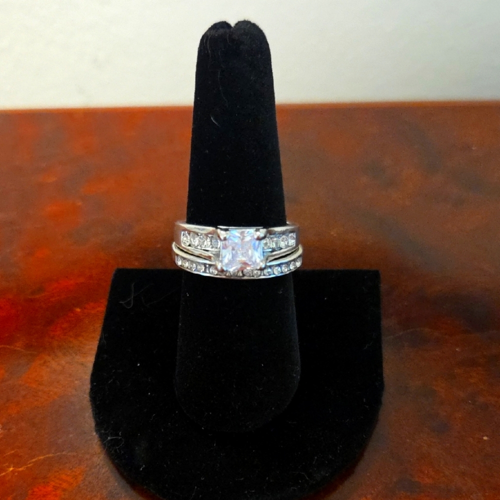 Silvertone Faux Diamond Bridal Set